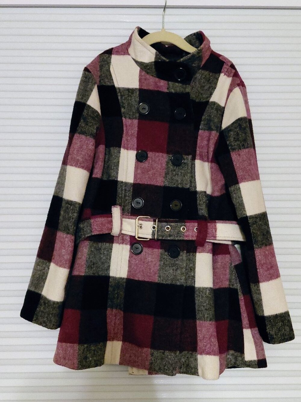 BCX Girls Fall Purple Black plaid wool blend peacoat L